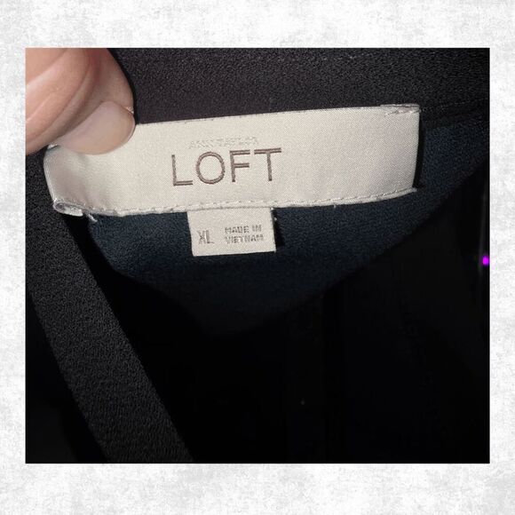 LOFT Women’s XL Hunter Green Lace Sleeve Blouse – Raglan Sheer Black Top - Picture 3 of 6